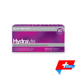 Hydralyte Tablets Blackcurrent | 40 pack | Made in Switzerland | Mens Health Downunder