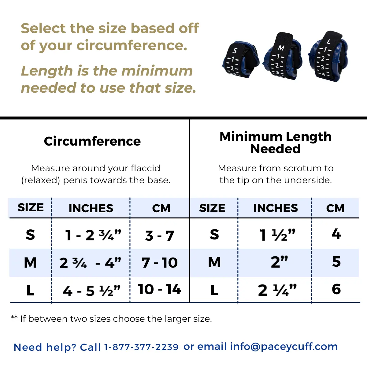 Pacey Cuff Ultra | Size Chart | Made in Canada | Mens Health Downunder
